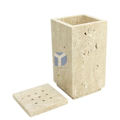 China Luxury Hot Sale Square Marble Incense Holder Travertine Beige Censer for sale