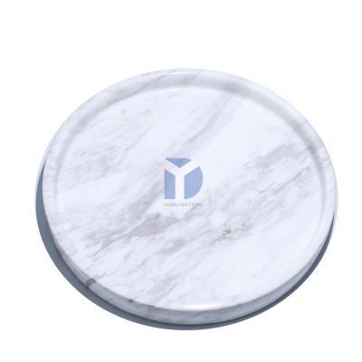 China Sustainable Round Natural Marble Luxury Round Tray Jewelry Display Tray White Green Decorative Serving Tray High End Hotel Store for sale