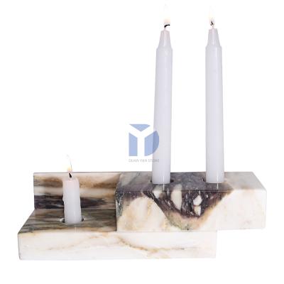 China Classic Matt Cube Candle Holder Retro Style Candle Container Luxury Natural Marble Empty Indoor Decor Home Hotel Decorate for sale