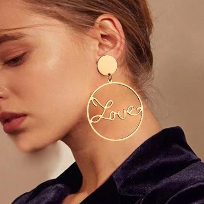 China Romantic Wholesale&dropshipping Custom Name Stainless Steel Statement Earrings Fashion Gold Plated Large Name Hoop Earrings for women for sale