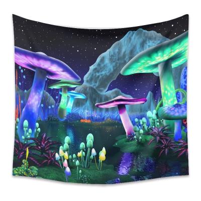 China Art Decor wholesale&dropshipping Fluorescent Nature Art Galaxy Psychedelic Carpet Home Decor Mushroom Castle Wall Hanging Tapestry Custom Made for sale