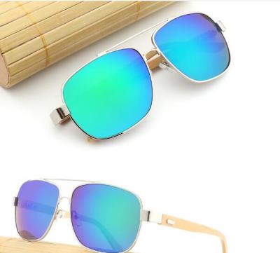 China Custom Engraved Natural Half Temples Premium Sports Sunglasses Men Promotional Metal Bamboo Wooden Arm Sunglasses for sale