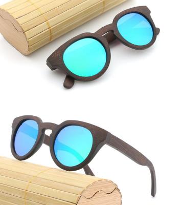 China Fashion Sunglasses Small Round Frame Black Painted Dark Brown Bamboo Wooden Frame Polarized Sunglasses With Your Logo for sale