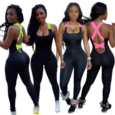 China Anti-pilling 2022 Fashion Active Women Backless Wear Rompers Casual Jumpsuit Lady Sleeveless Bodycon Sport Jumpsuit for sale