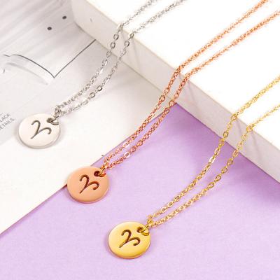 China Environmentally Friendly Hot Sale Non Tarnish Rose Silver 18K Gold Plated Coin Shaped Stainless Steel Charm Women 12 Zodiac Sign Necklace for sale