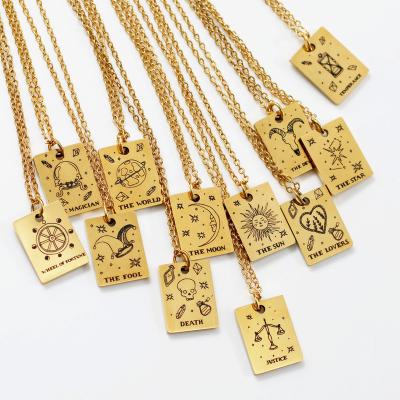 China Environmently Friendly Non Tarnish 18K Gold Plated Stainless Steel Women 12 Square Astrology Zodiac Sign Tarot Card Necklace Pendant Jewelry for sale