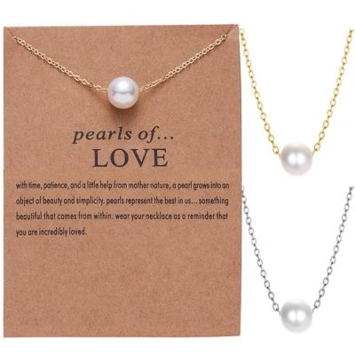 China Environmentally Friendly Wholesale Make A Wish Card Gold Silver Plated Imitation Pearl Choker Necklace Pendant Jewelry For Women for sale