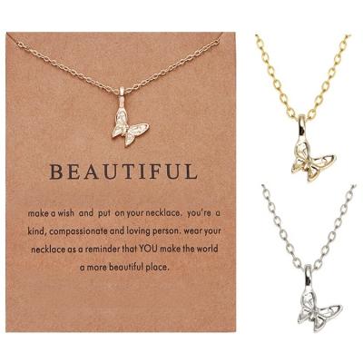 China Environmentally Friendly Fashion Make A Wish Card Gold Silver Plated Women Butterfly Pendant Necklace Jewelry for sale