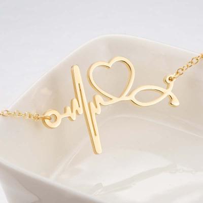 China Environmently Friendly Wholesale Non Tarnish 18K Gold Silver Plated Stainless Steel Charm ECG Heartbeat Bracelet Jewelry For Woman for sale