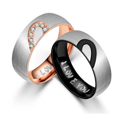 China High Quality Engraved Engraved Lovers Gift Valentine's Day 316L Stainless Steel Heart Couples Rings Jewelry Wholesale for sale