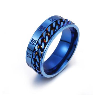 China Environmently Friendly Good Quality Non Tarnish Rotary Cuban Chain Laser Cut Roman Numerals Rings Jewelry For Men Women for sale