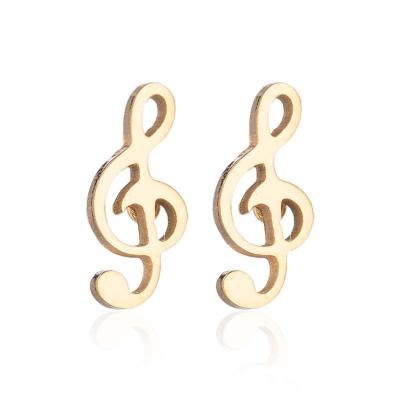 China Environmentally Friendly Fashionable Cute Silver Gold Black Gun Plated Small Stainless Steel Musical Note Stud Earring Jewelry For Women for sale