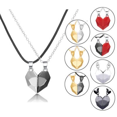 China 2PCS/PAIR Environmentally Friendly Fashionable Best Friend Gift Half Valentine's Day Magnetic Heart Pendant Couple Necklace Jewelry For Lovers for sale