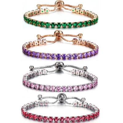 China Fashionable Environmentally Fashion Knot Slip Rose Gold Plated Copper Tennis Friendly Luxury Silver Women's Colorful Zircon Bracelet Jewelry for sale