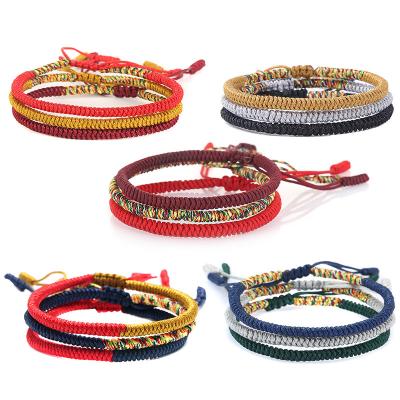 China 22 Colors Environmentally Friendly Handmade Braided Lucky Adjustable Knot Tibetan Buddhist Red Multicolor Silk Rope String Bracelet For Women Men for sale