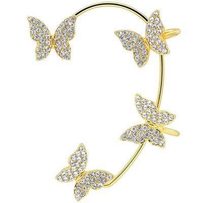 China Environmentally Friendly Statistical Style Silver Plated Trendy Gold C Shape Copper Zircon Butterfly Ear Clip Cuff Earring Jewelry For Woman Lady for sale