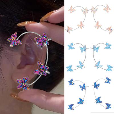 China Environmentally Stats Friendly Delicacy Style No Piercing Shinny Colorful Glitter Sequin Butterfly Ear Clips Cuff Earring Jewelry For Women for sale