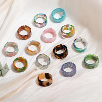 China Wholesale Environmentally Friendly Korean Style 20 Colors Ins Style Around Band Women Lady Open Adjustable Acetate Acrylic Resin Rings Jewelry for sale