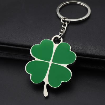 China Wholesale Environmentally Friendly Promotion Gift Green Enamel Charm Lucky Four Leaf Clover Keychain For Women for sale