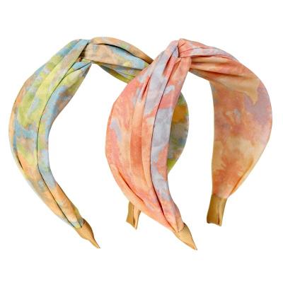 China Wholesale Cross Knot Daily Style Summer Wear Wide Tie Dye Cloth Headband Hair Accessories For Women Ladies for sale