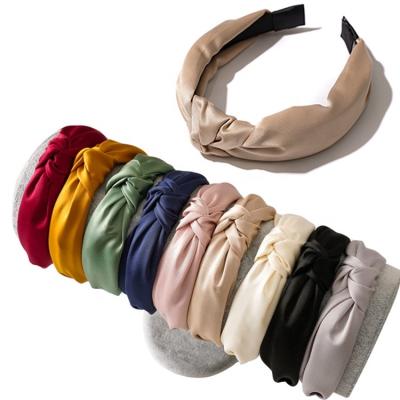 China Wholesale Daily Wear 10 Color Sheer Cross Knot Soft Silk Satin Headbands Hair Accessories For Women Ladies for sale