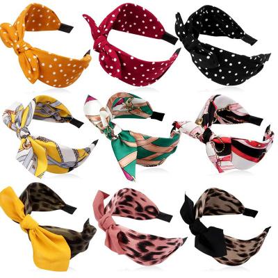 China Daily Items Fashion Polka Dot Flower Leopard Print Fabric Rabbit Ear Knot Wide Headband Hair Accessories For Women for sale