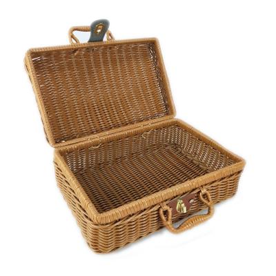 China Waterproof Stackable Soft Vintage Woven Storage Plastic Rattan Travel Suitcase Baskets Pe Small With Handle for sale