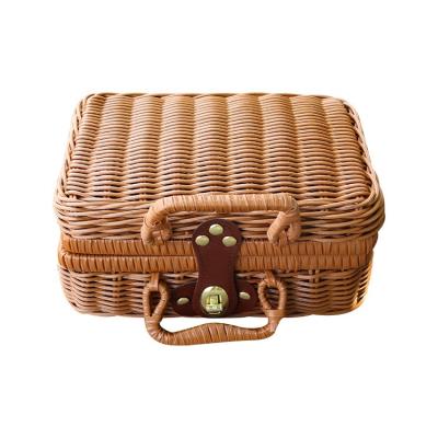 China Waterproof PP Woven Food Baskets Handles Suitcase Set Stackable Vintage Style Rectangular Plastic Storage Basket for sale