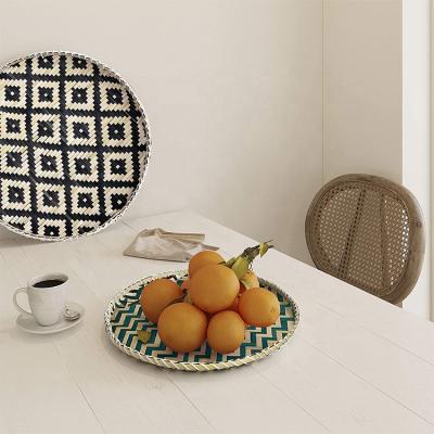 China Nordic Colorful Bamboo Woven Basket Tray Mounted New Small Wall Hanging Cheap Eco-Friendly Material Bamboo Storage for sale