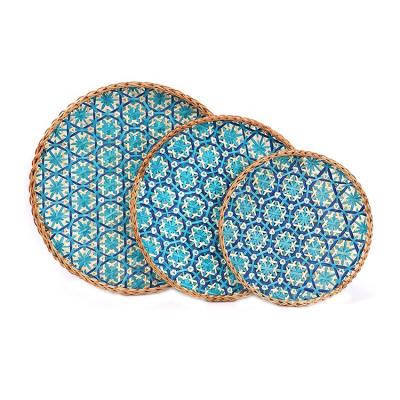 China 100% Handmade Woven Flats Round Storage Baskets And Wall Decor Bamboo Basket Hanging Small Trays for sale