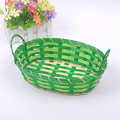 China Cheap Price Sustainable Hot Selling Handmade Bamboo Easter Bunny Gifts Basket With Handles for sale