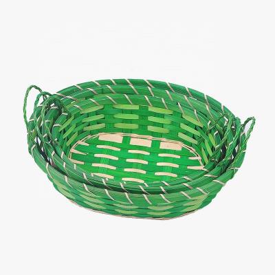 China Sustainable Handmade Woven Bamboo Breadfruit Storage Basket Square Craft Easter Gift Baskets With Handle for sale