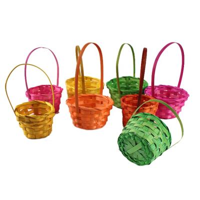 China Custom Wholesale Christmas Easter Colorful Bamboo Basket Viable With Handle for sale