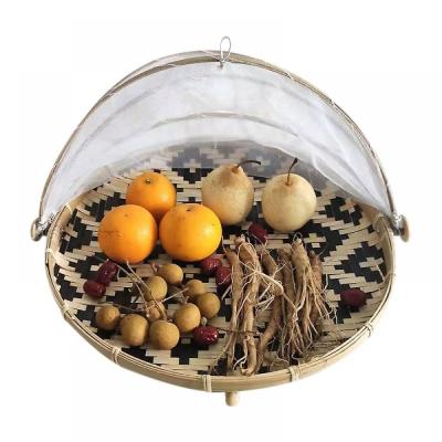 China Wholesale Raw Food Roll Basket Storage Sustainable Woven Bamboo Food Covers With Cover for sale