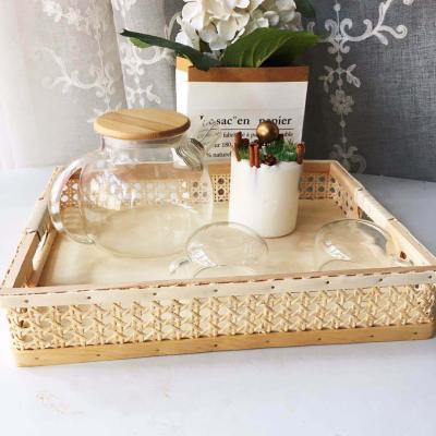 China Sustainable Large Rectangle Tray High Quality Home Decor Modern Natural Bamboo Woven Basket With Handle For Swimming Pool for sale