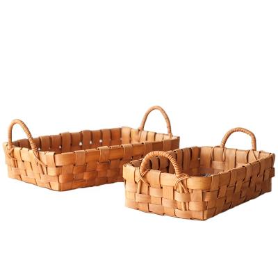 China Large Cute Woven Stacking Wood Decorated Viable Chip Gift Basket Small Handle Baskets Picnic Home Decor for sale