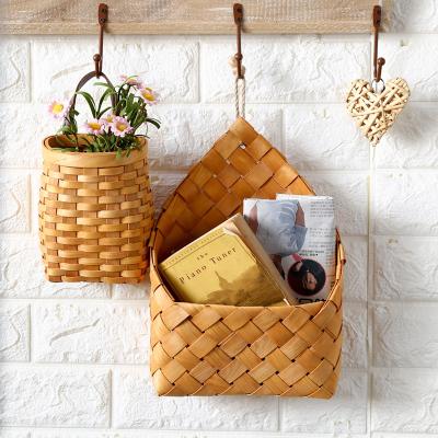 China 100% Handmade Small Wooden Vegetable Basket Storages Set Rustic Kitchen Wall Hanging Rectangular Wooden Baskets for sale