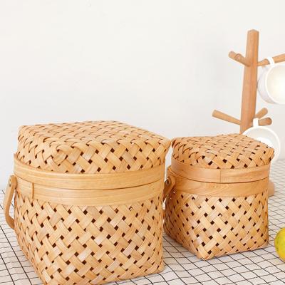 China Sustainable Wood Woven Sundries StorageVintage Rectangle Wood Chips Bread Picnic Basket Small For Outdoor for sale