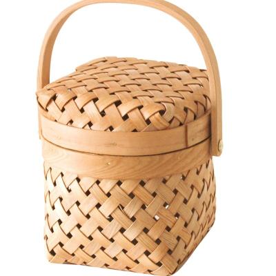 China Natural Wood Chip Gift Basket Fruit Wedding Flower Creative Japanese Handwork Viable Storage Small With Lid for sale