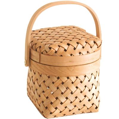 China Supplier Basket Fashion Decoration Beach Bucket Sustainable Wooden Bag Woven Storage Portable Storage Basket With Lid for sale