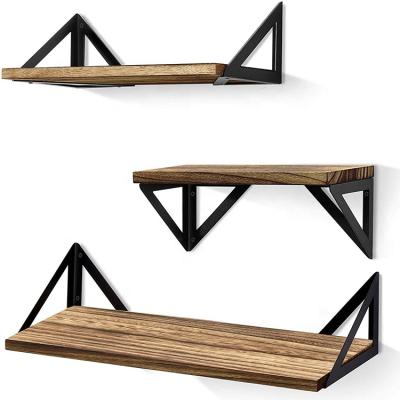 China Rustic Rustic Wooden Shelf Home Decoration Metal Floating Shelves Set Wall Mounted Shelves for sale