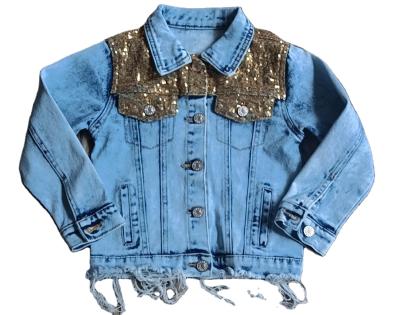 China Wholesale New Boutique Design Sequins Fashional Denim Jacket Kids Toddler Size Baby Jacket Plus Children Jackets for sale