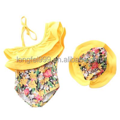 China Summer Girl Toddler Kids Swimwear Flower One Shoulder Bikini One Shoulder Floral Print Babies Swimsuit Plus Size Kids Swimwear for sale