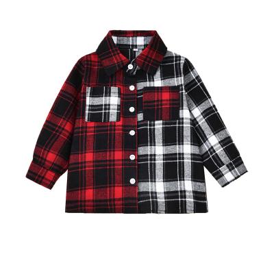 China Anti-pilling Boy Clothing Split Joint Design Two Pockets On The Chest Kids Plaid Jacket for sale