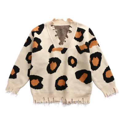 China Plus Size New Arrival Stock Autumn Fashion Leopard Ripped Princess Sweater Kids Clothing For Girl for sale