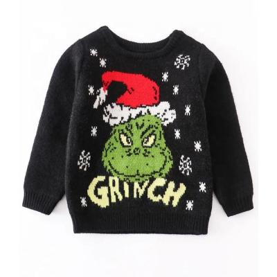 China Plus Size Boutique Baby Christmas Outfits Grinch Print Baby Girls Kids Sweater Cardigan Knitted Sweater Fall/Winters for sale