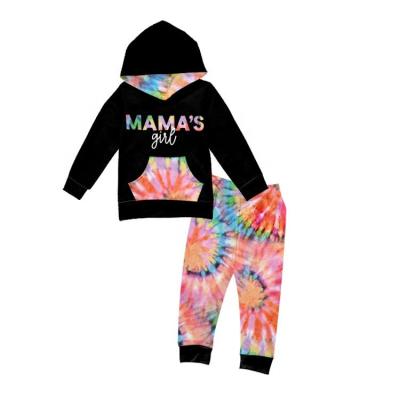 China New Casual Girls Kids Hoodie Sets Mom's Daughter Black Long Sleeves Tie Dye Pants Outfits Hoodie for sale