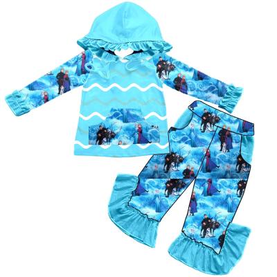 China New Kids Casual Hoodie Sets Princess Elsa Anna Pattern Long Sleeves 2 Piece Hoodie Outfits for sale