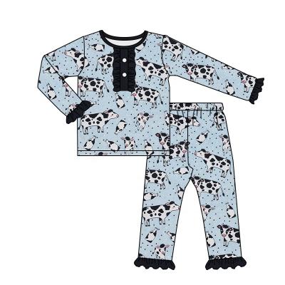 China New Design Boys Girls Pajamas Winter Cow Print Girls Blue QUICK DRY Casual Clothing Sets Kids Boutique Sleepwear for sale