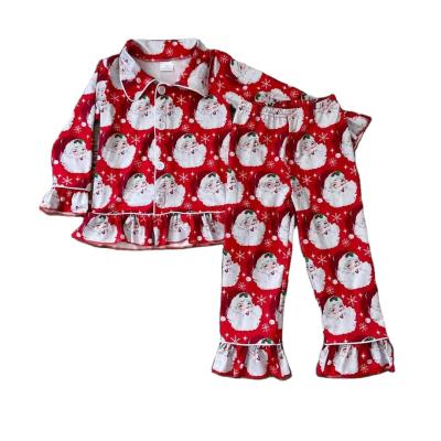 China Baby Outfits Santa Pajamas Sleepwear Fashion Red Color QUICK DRY Buttons Design Long Sleeve Pants Outfits Top Clothes for sale